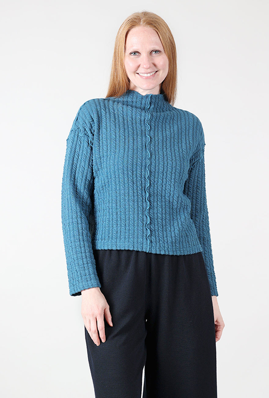 Cut Loose Texture Stripe Funnel Pullover, Peacock 