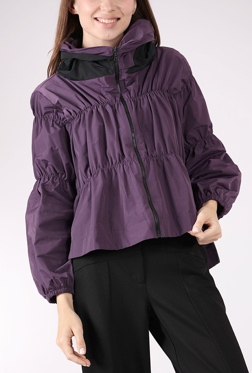 Ozai Shirred Bomber Jacket, Grape 