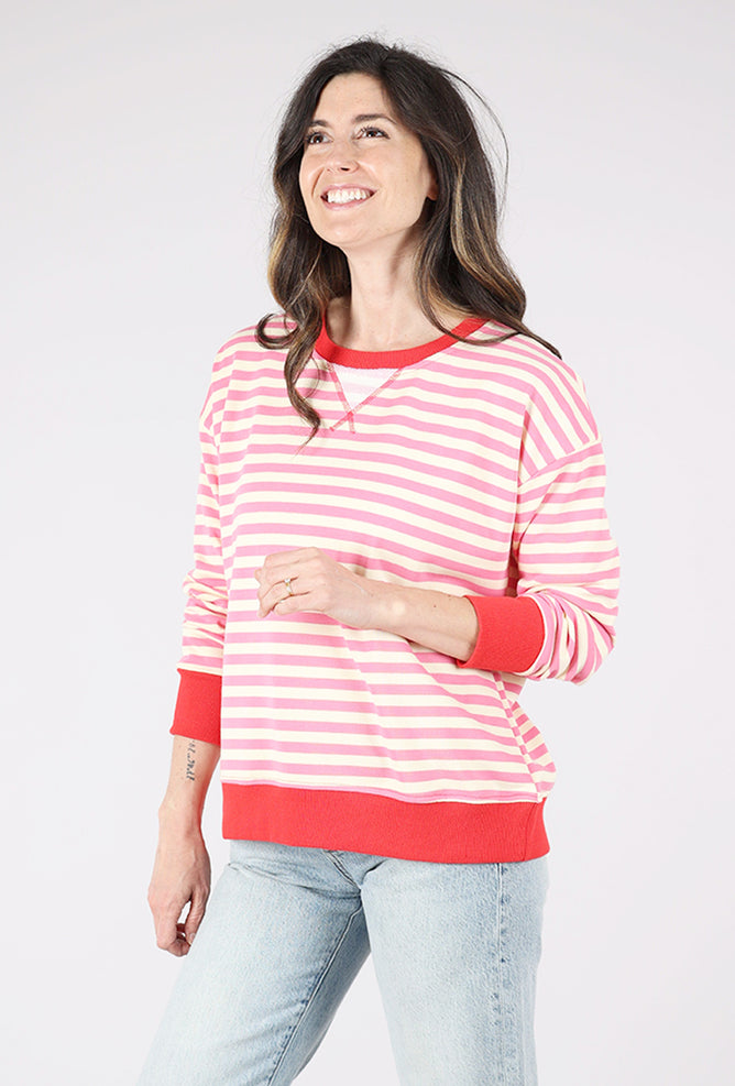 Hem & Thread Contrast Ribbed Oversized Sweatshirt, Candy Pink 
