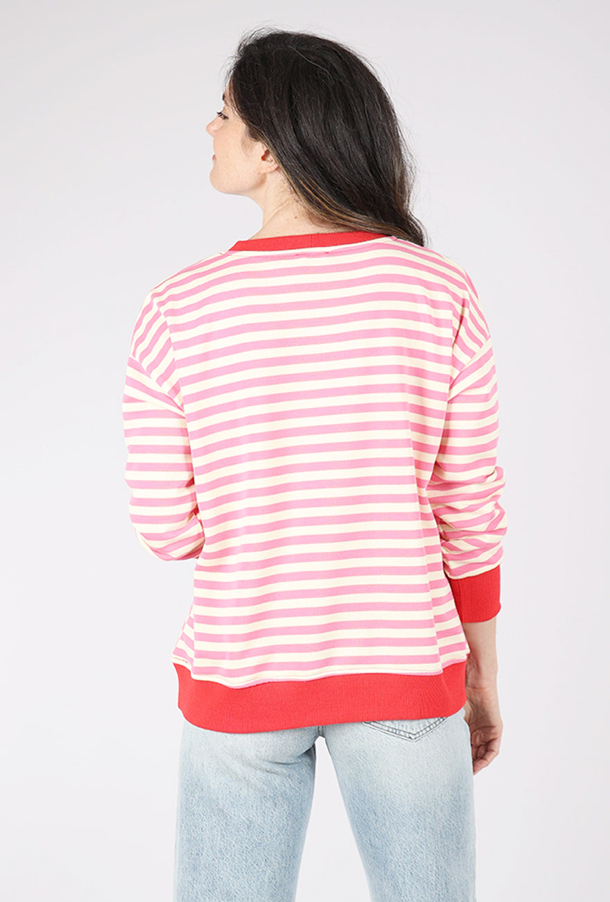 Hem & Thread Contrast Ribbed Oversized Sweatshirt, Candy Pink 