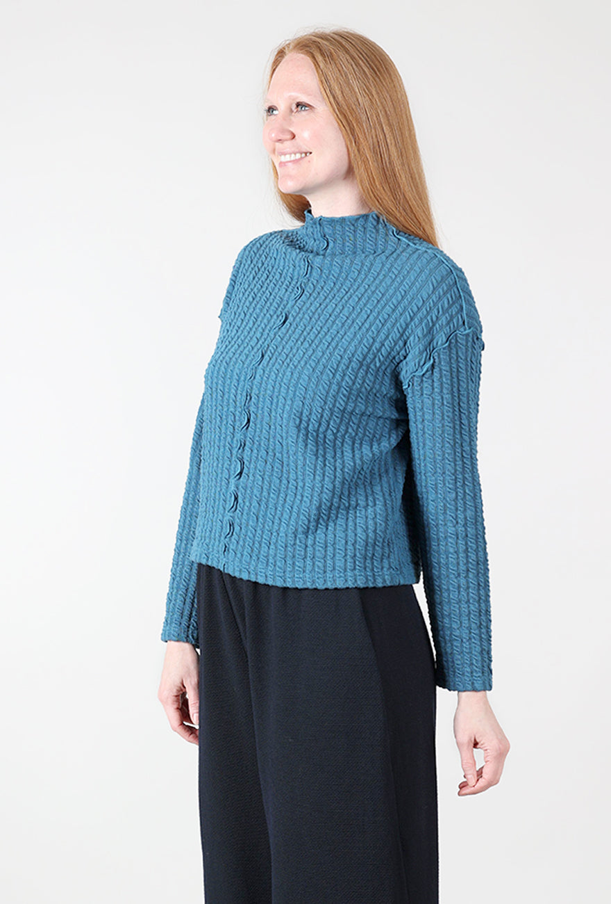 Cut Loose Texture Stripe Funnel Pullover, Peacock 