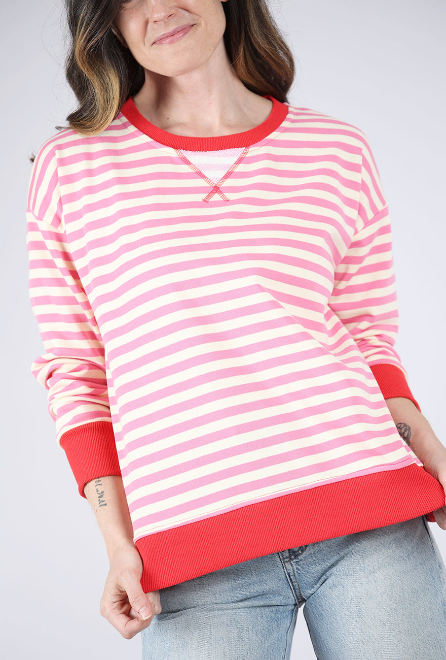 Hem & Thread Contrast Ribbed Oversized Sweatshirt, Candy Pink 