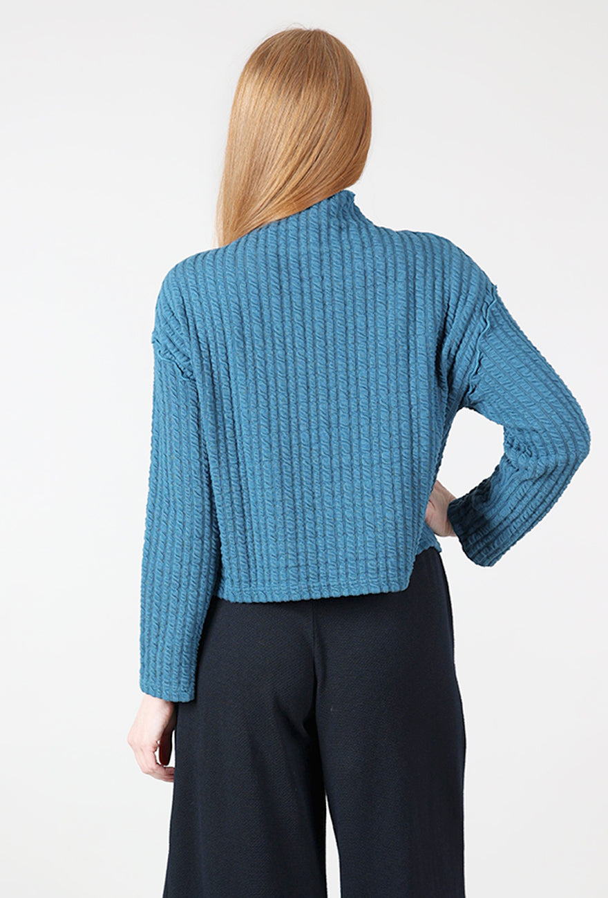 Cut Loose Texture Stripe Funnel Pullover, Peacock 