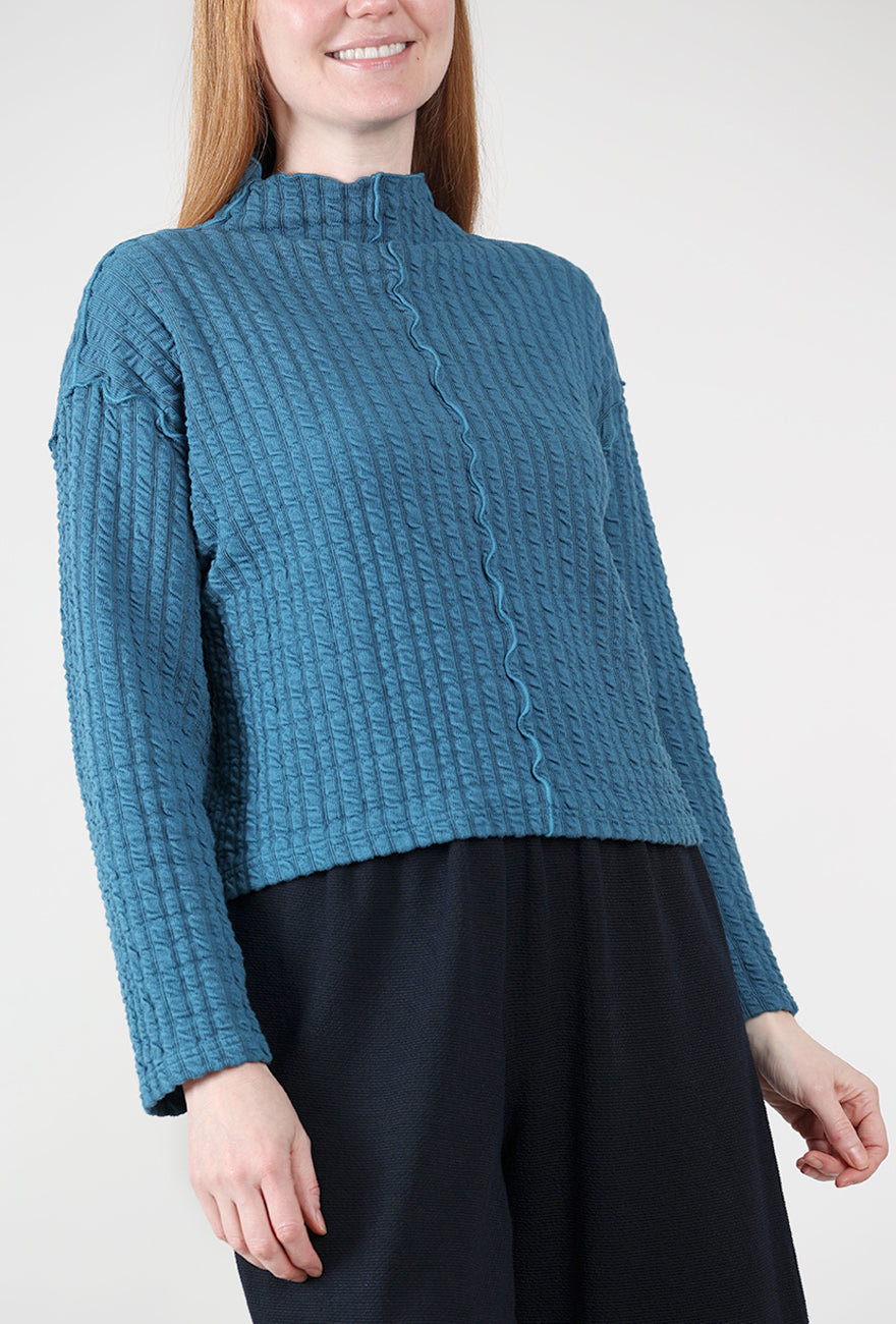 Cut Loose Texture Stripe Funnel Pullover, Peacock 