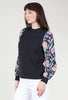 THML Contrast Sleeve Ribbed Knit Top, Navy 