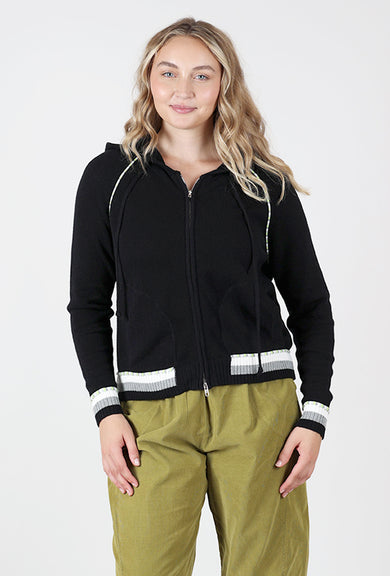 Zaket & Plover Stripe Trim Zip Up Hoodie, Black 