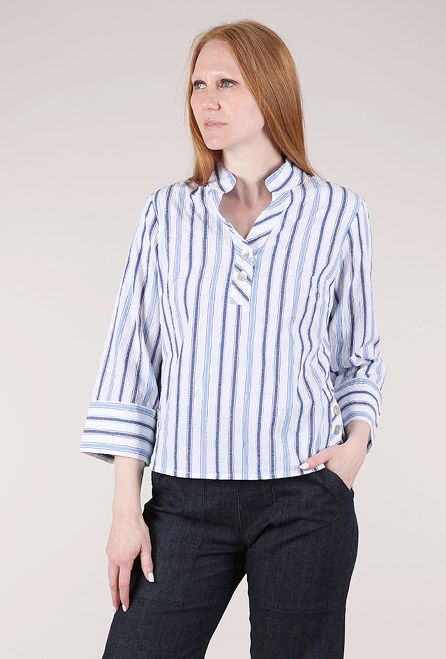 Habitat Hampton Stripe Half Placket Pullover, Sky 