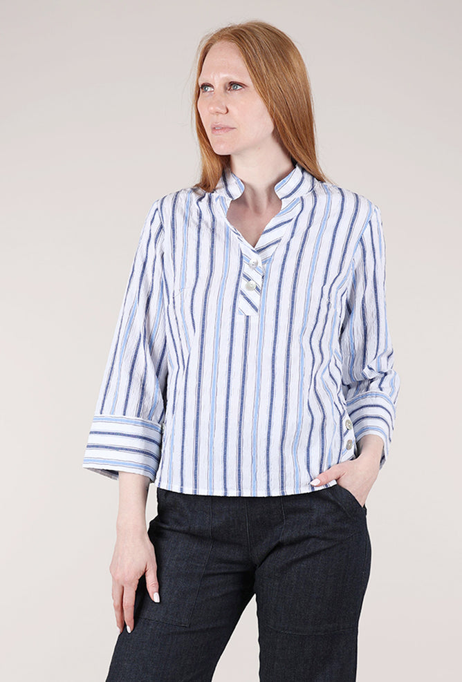 Habitat Hampton Stripe Half Placket Pullover, Sky 