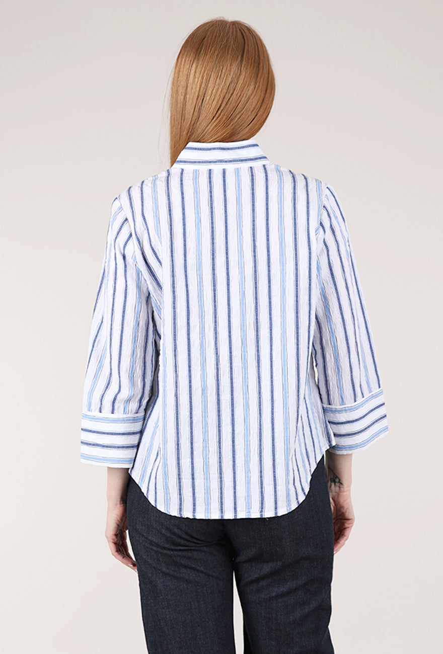 Habitat Hampton Stripe Half Placket Pullover, Sky 