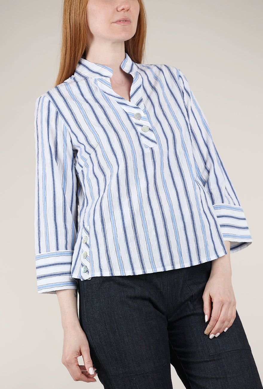 Habitat Hampton Stripe Half Placket Pullover, Sky 