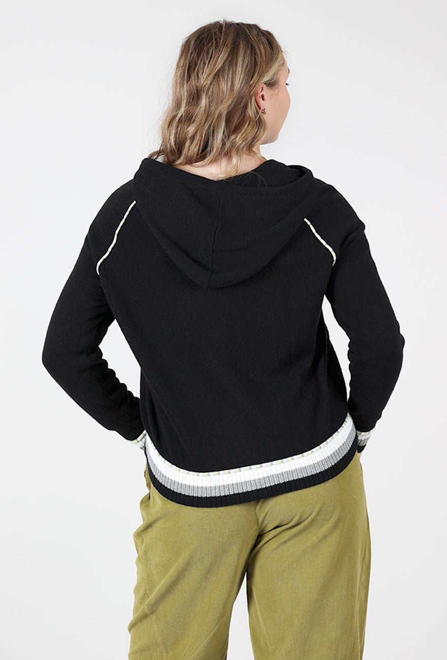 Stripe Trim Zip Up Hoodie, Black