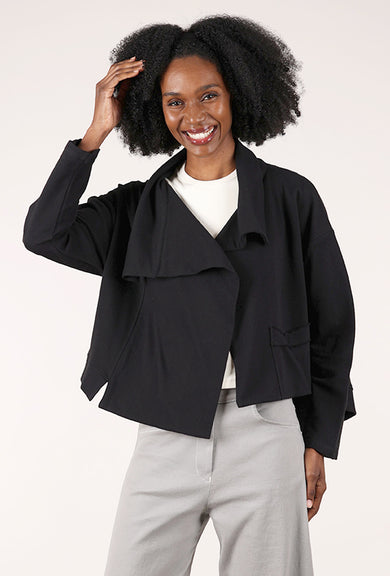 Planet French Terry Crop Asym Jacket, Black 