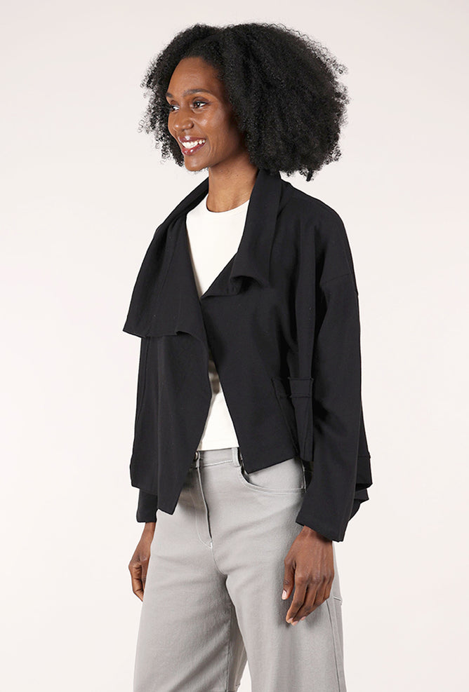 Planet French Terry Crop Asym Jacket, Black 