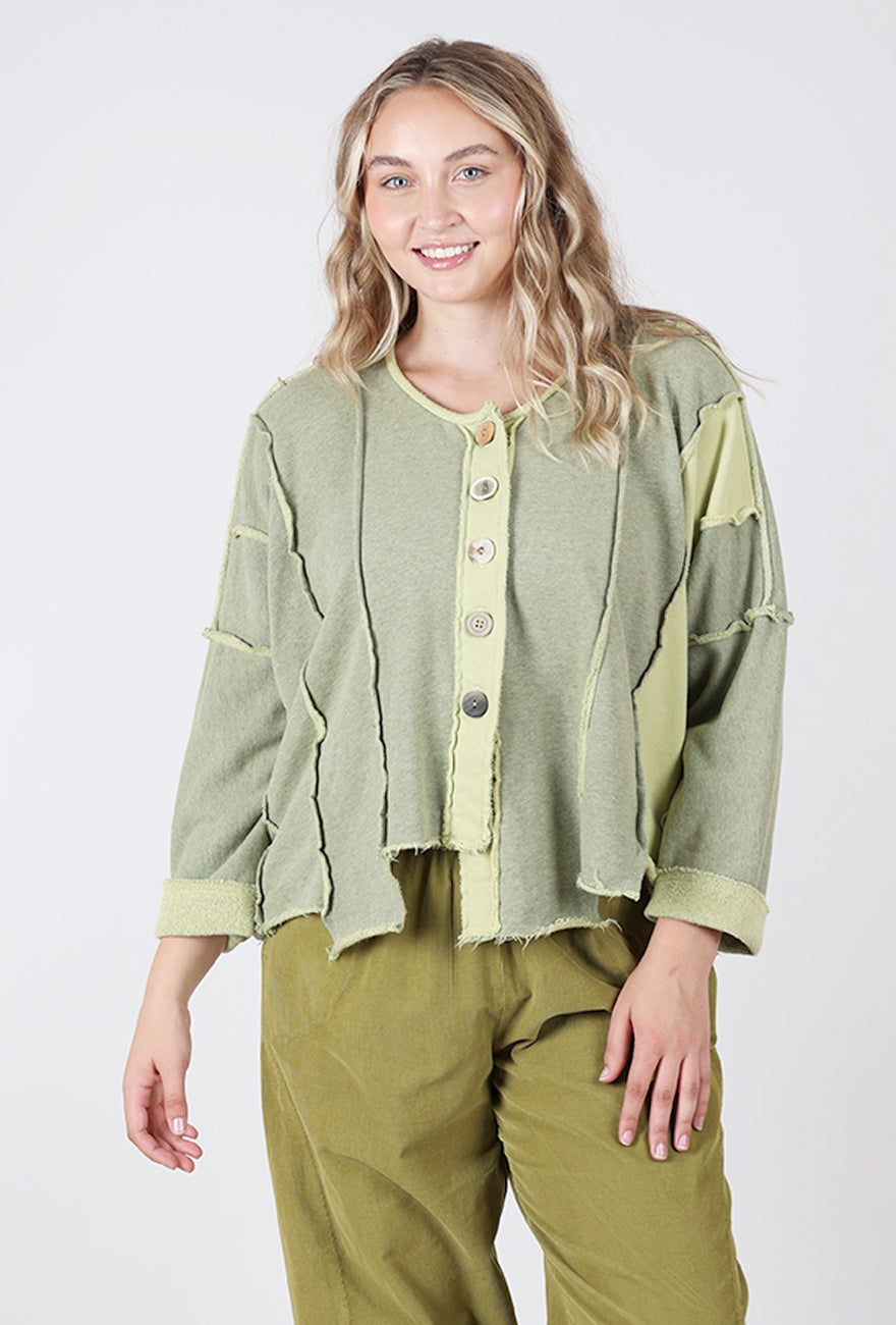 Fleece Details Crop Jacket, Lichen