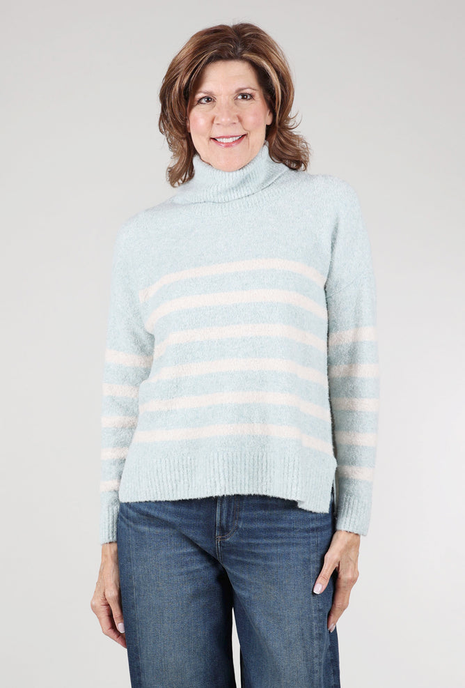 Lilla P Lofted Stripe Tneck Sweater, Frost 