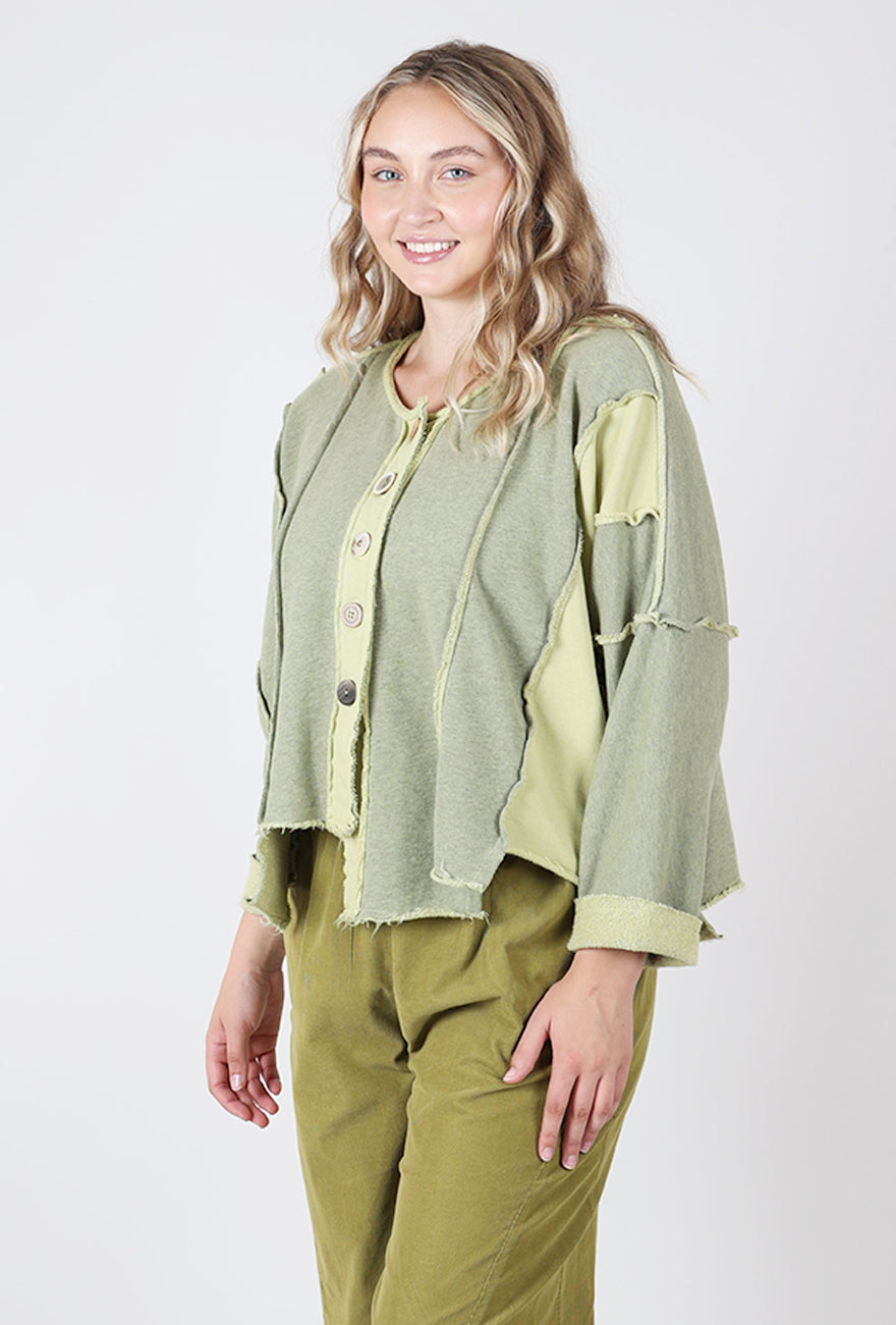 Fleece Details Crop Jacket, Lichen
