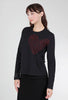 Cats With a Heart Big Heart Embroidered L/S Tee, Black 