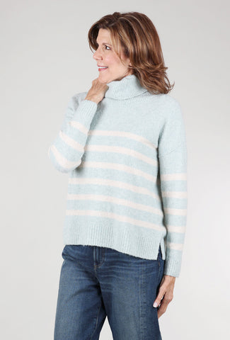 Lilla P Lofted Stripe Tneck Sweater, Frost 