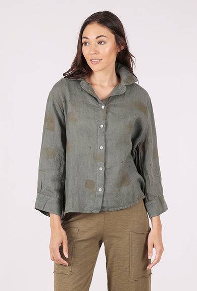 Cut Loose Brushstroke Linen Crop Shirt, Clay 