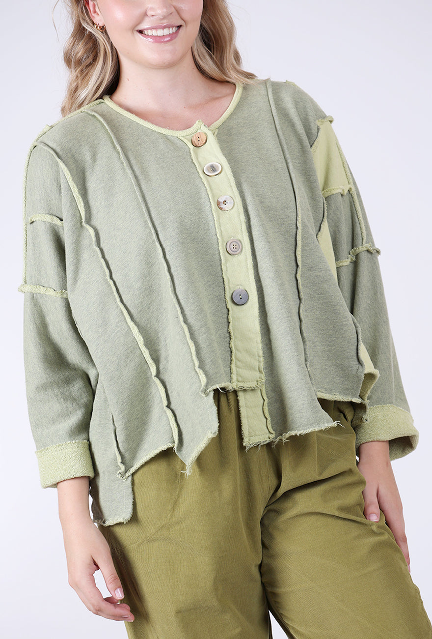 Fleece Details Crop Jacket, Lichen