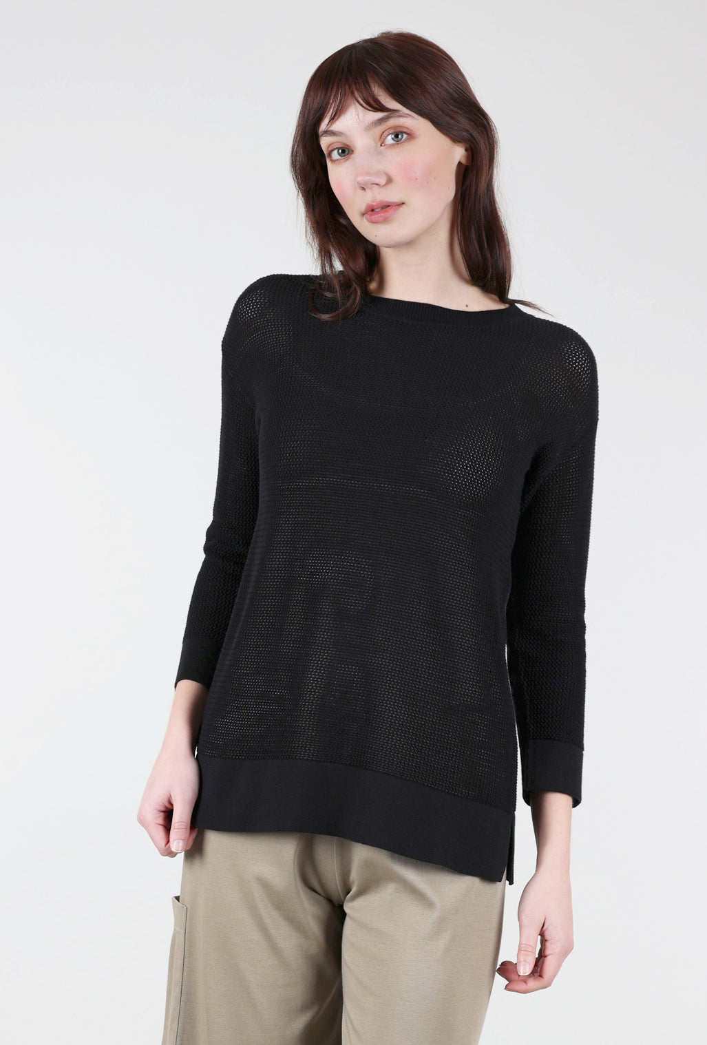 Pure Amici Mesh L/S Crew Sweater, Black 