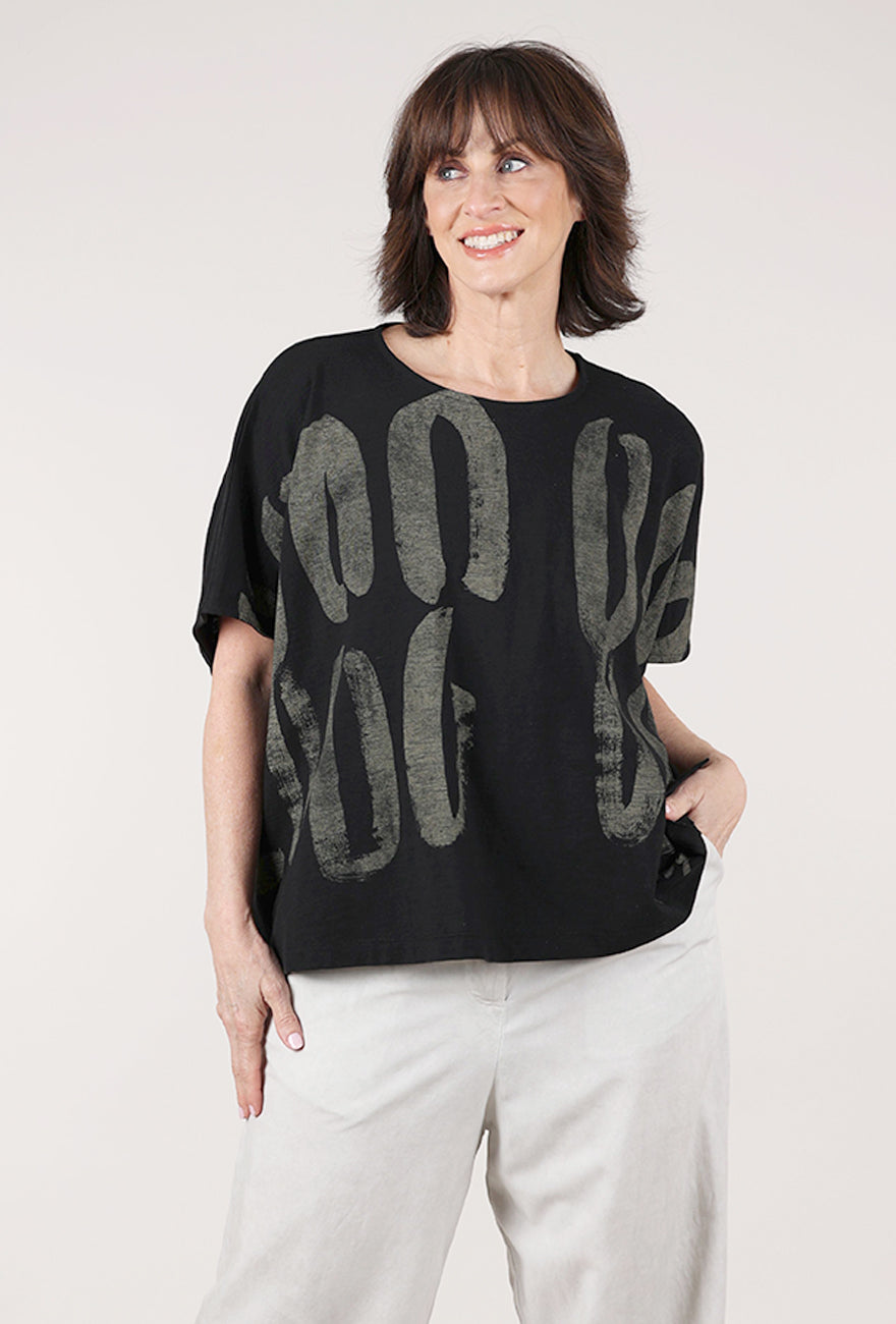 Moyuru Abstract Print Tee, Black/Khaki 