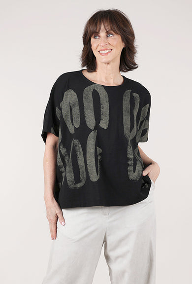Moyuru Abstract Print Tee, Black/Khaki 