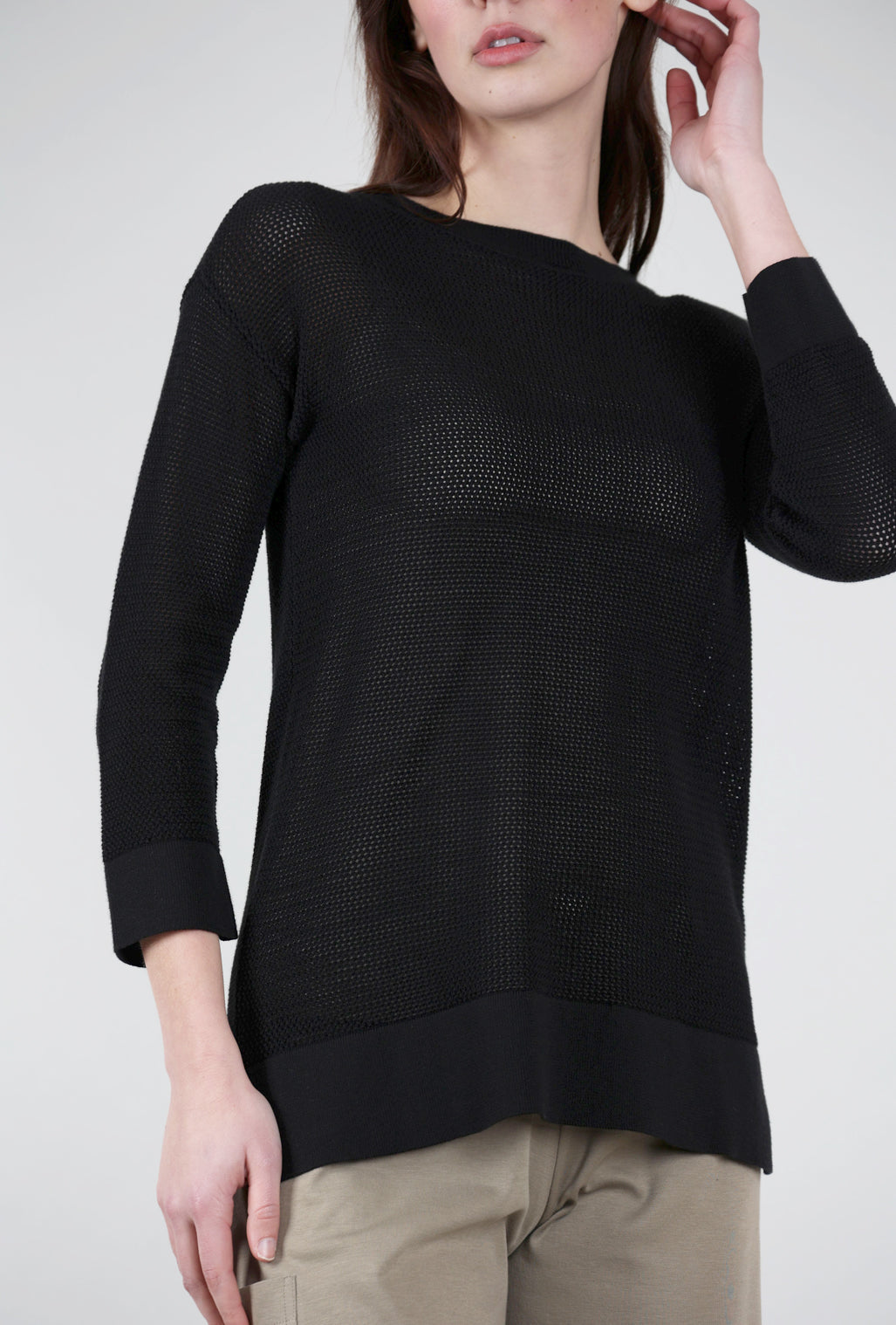 Pure Amici Mesh L/S Crew Sweater, Black 