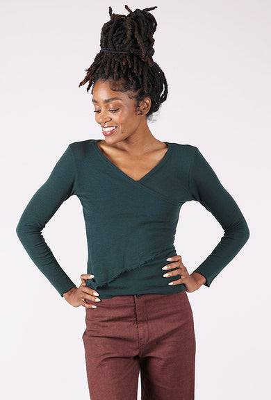 By Basics Surplice Wrap Merino Sweater, Bottle Green 