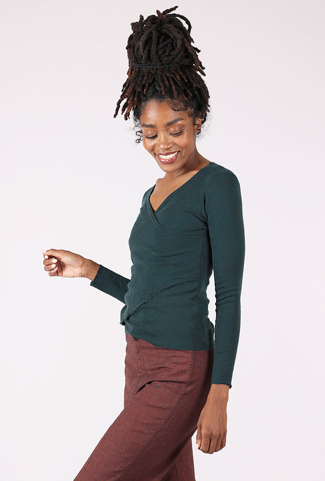 By Basics Surplice Wrap Merino Sweater, Bottle Green 