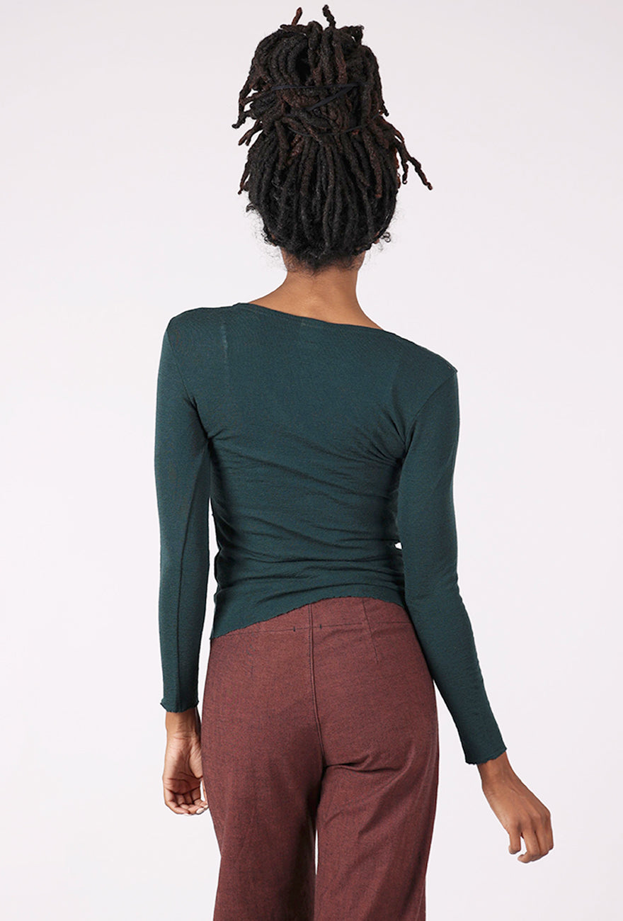 By Basics Surplice Wrap Merino Sweater, Bottle Green 