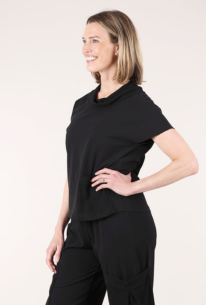 Fenini Perf Accent Rollneck Top, Black 