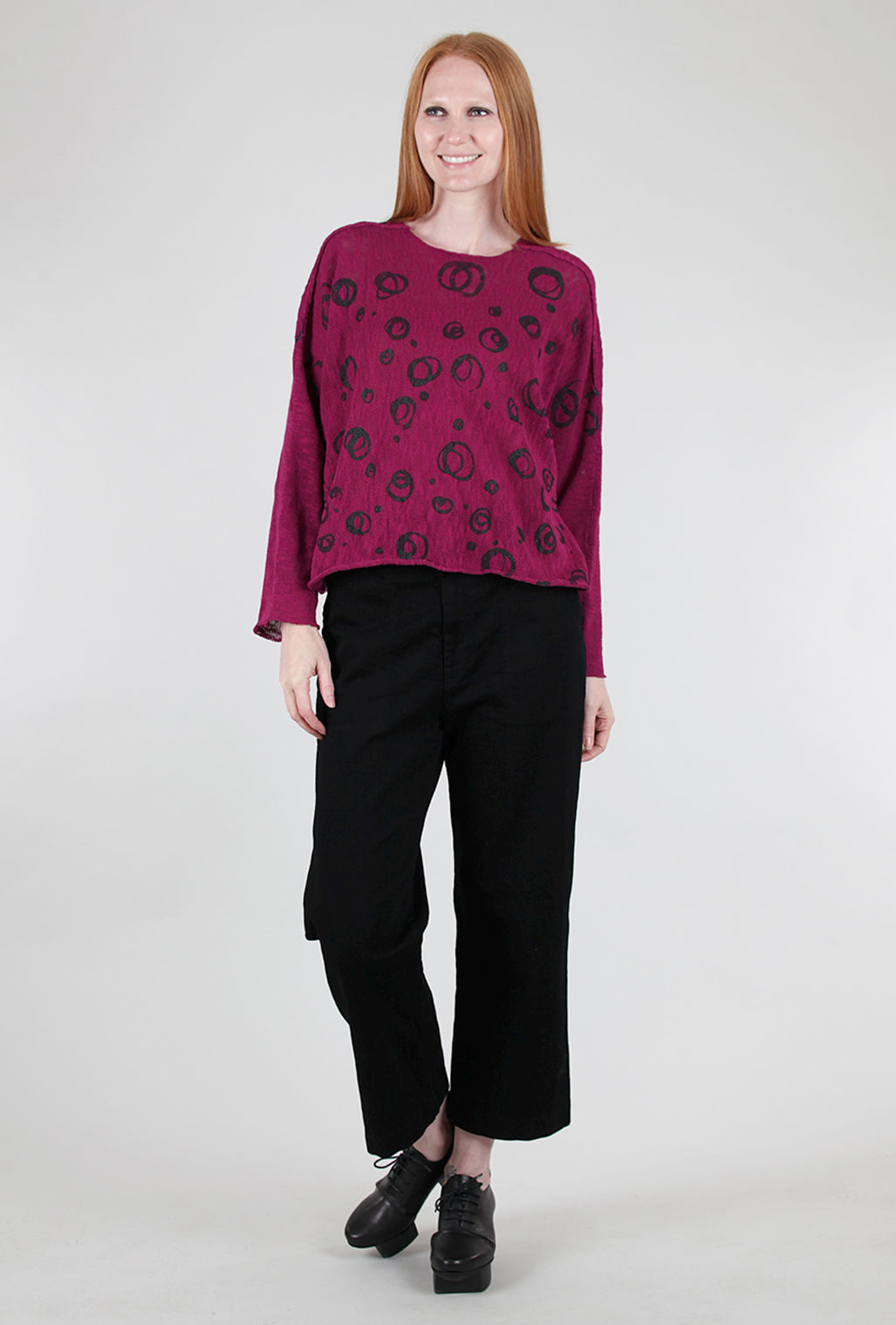 Paper Temples Nelson Sweater, Berry/Circles One Size Berry