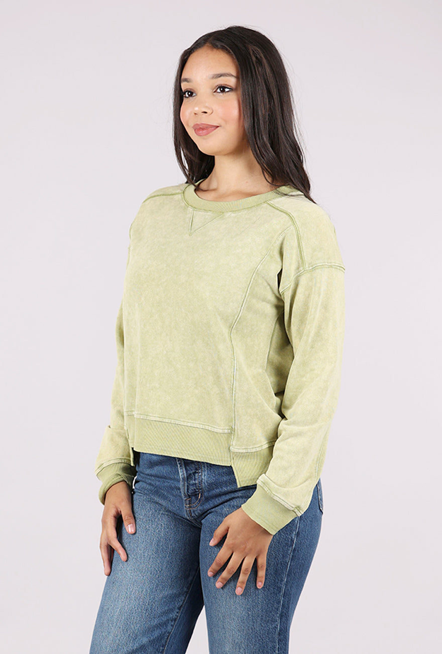Mystree Garment Wash Sweatshirt, Light Green 