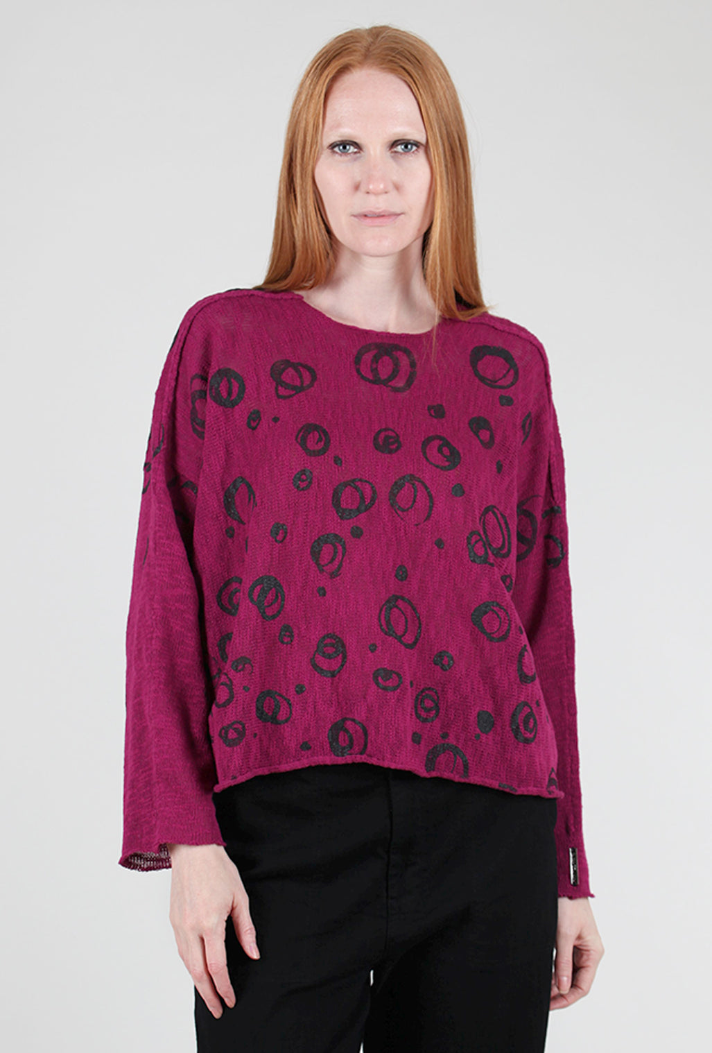 Paper Temples Nelson Sweater, Berry/Circles One Size Berry