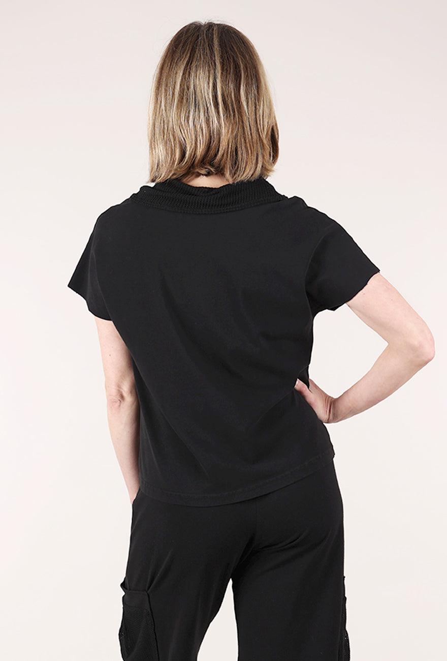 Fenini Perf Accent Rollneck Top, Black 