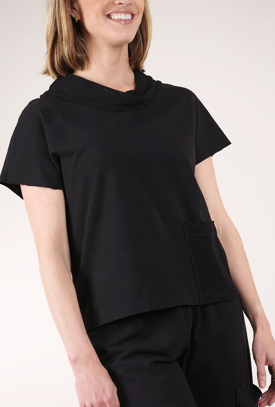 Fenini Perf Accent Rollneck Top, Black 