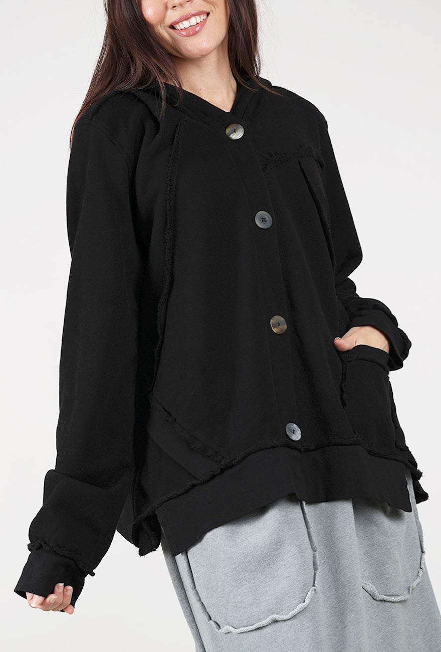 Hooded Sweat Jacket, Black Angle 4