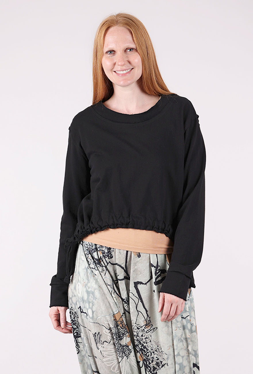 Planet Crop Drawstring Top, Black 