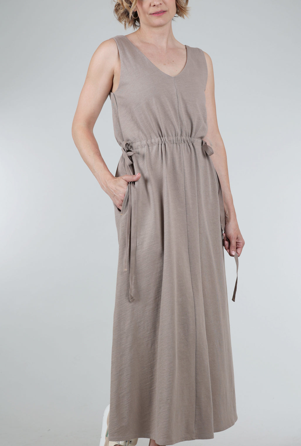 Lilla P Drawcord Waist Maxi Dress, Driftwood 