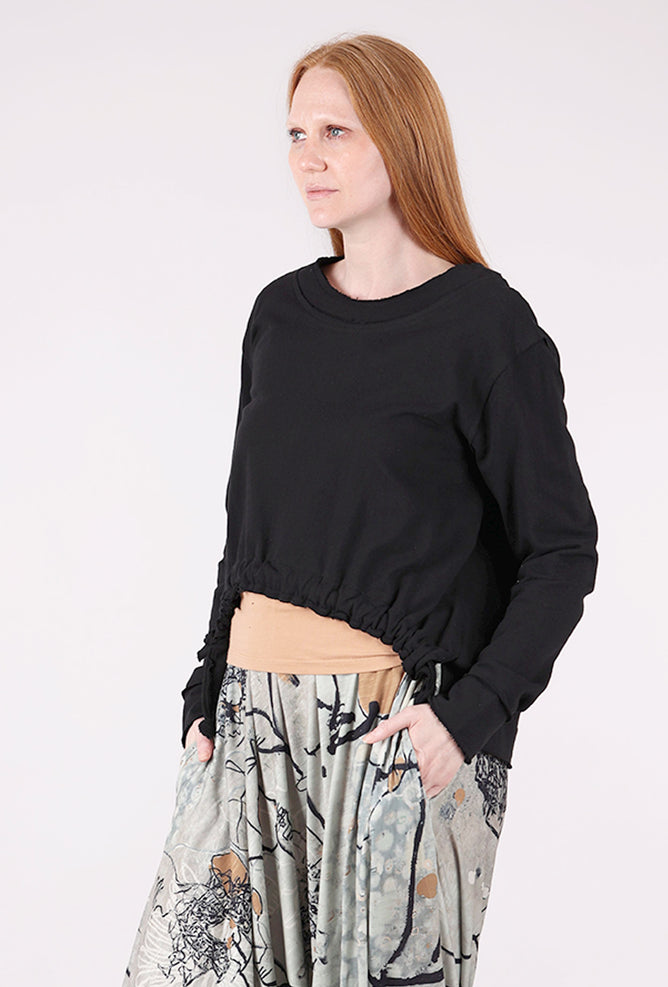 Planet Crop Drawstring Top, Black 