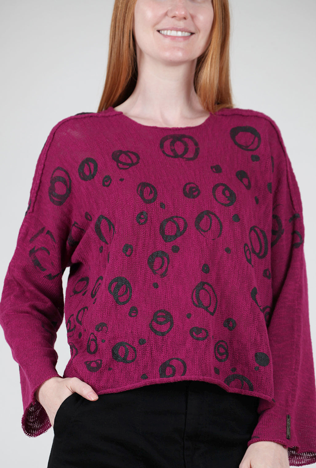 Paper Temples Nelson Sweater, Berry/Circles One Size Berry