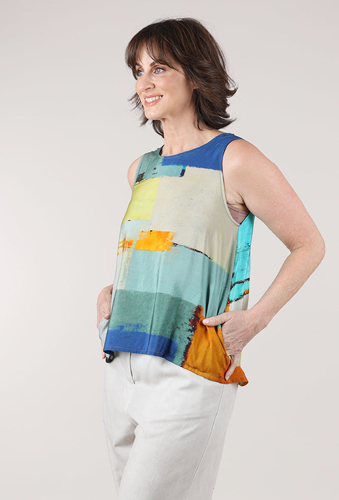 3 Potato Signature Print Tank, Yellow/Blue 