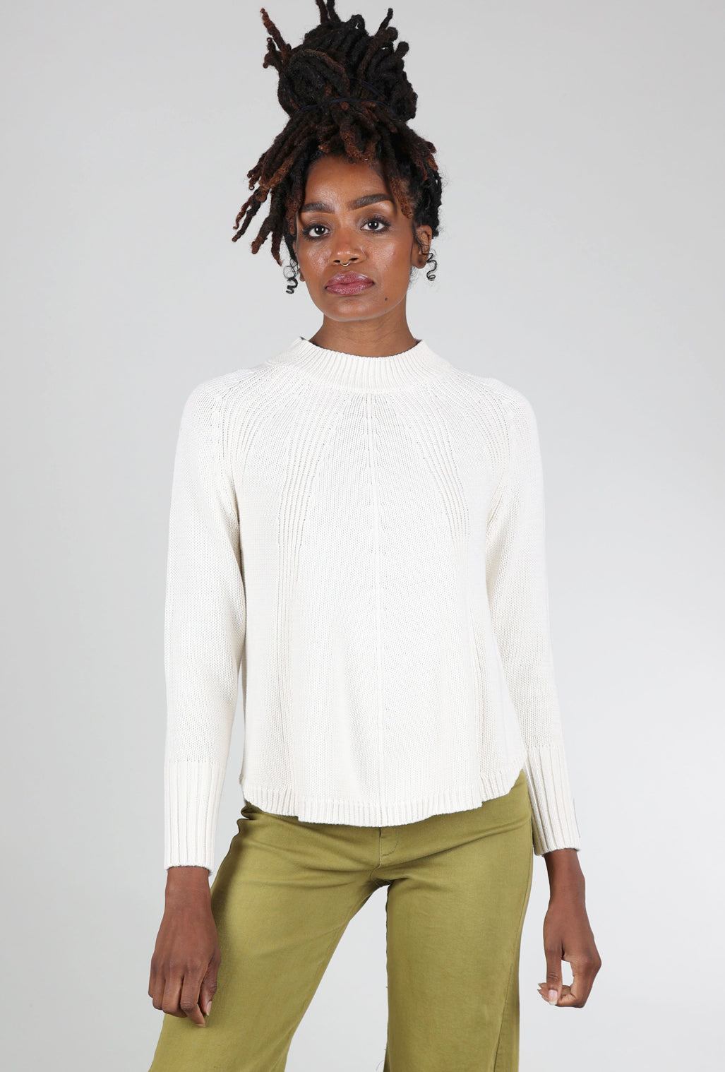 Zaket & Plover Chunky Cotton Mockneck Sweater, White 