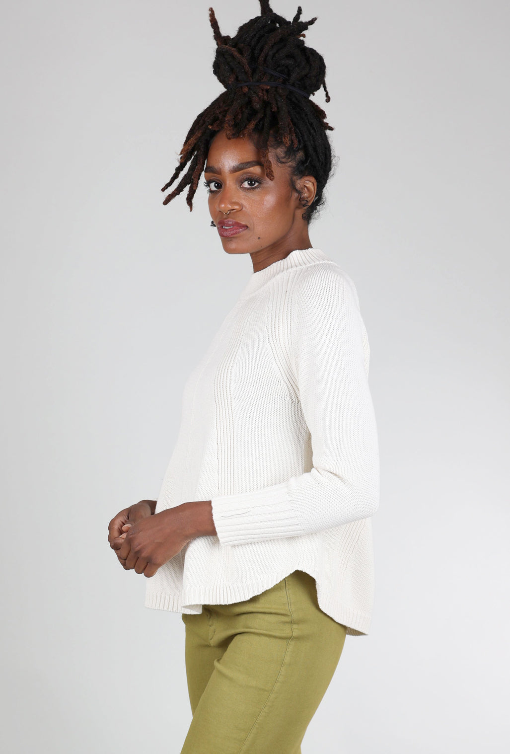 Zaket & Plover Chunky Cotton Mockneck Sweater, White 