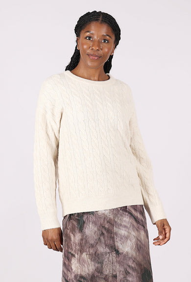 Sunday Plush Cable Sweater, Cream 