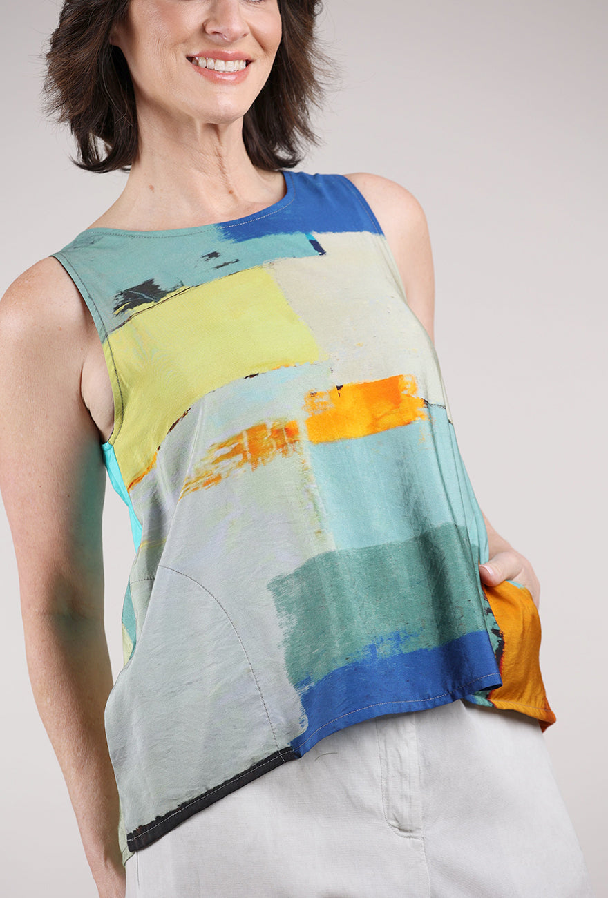 3 Potato Signature Print Tank, Yellow/Blue 