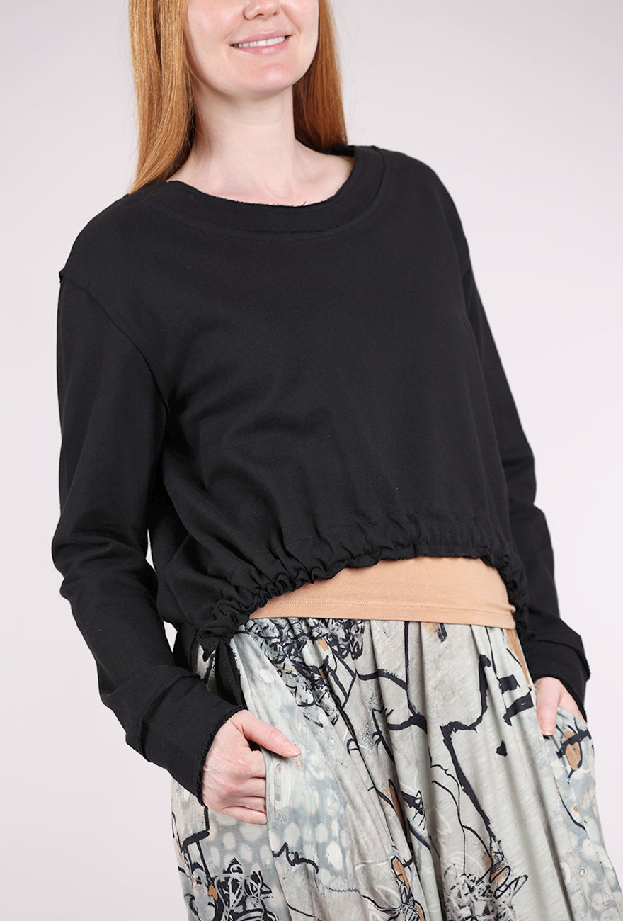 Planet Crop Drawstring Top, Black 