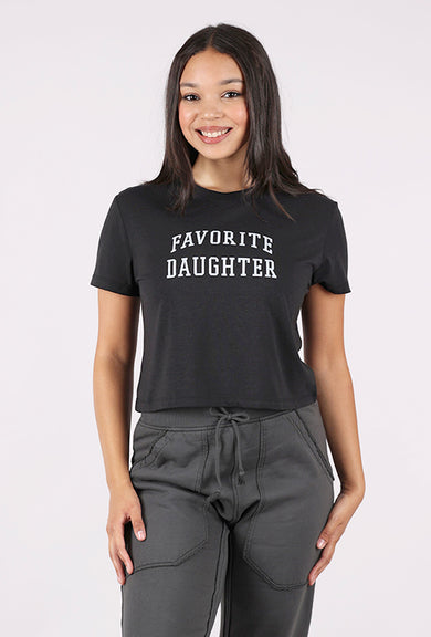 Favorite Daughter Cropped Collegiate Tee, Black 