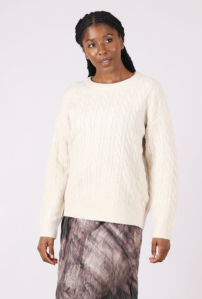 Sunday Plush Cable Sweater, Cream 